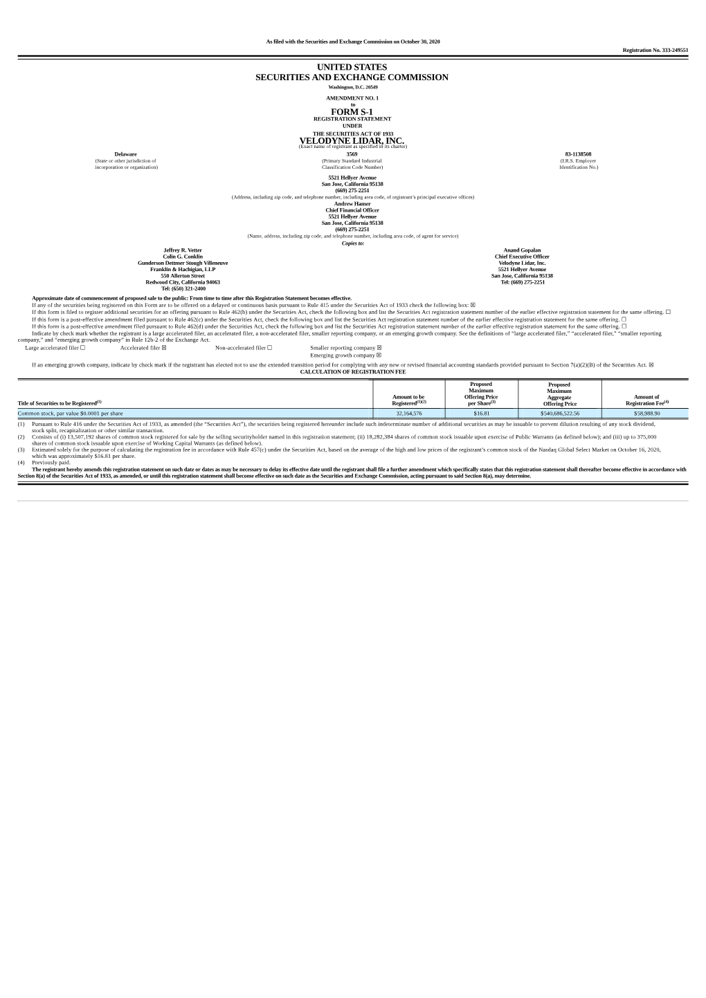 UNITED STATES SECURITIES and EXCHANGE COMMISSION Washington, D.C