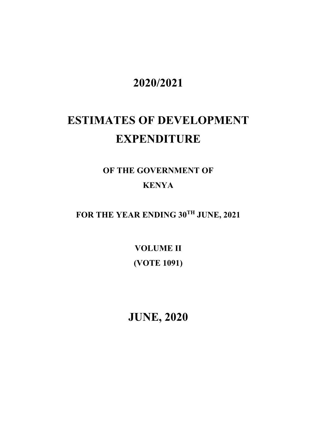2020/2021 Estimates of Development Expenditure