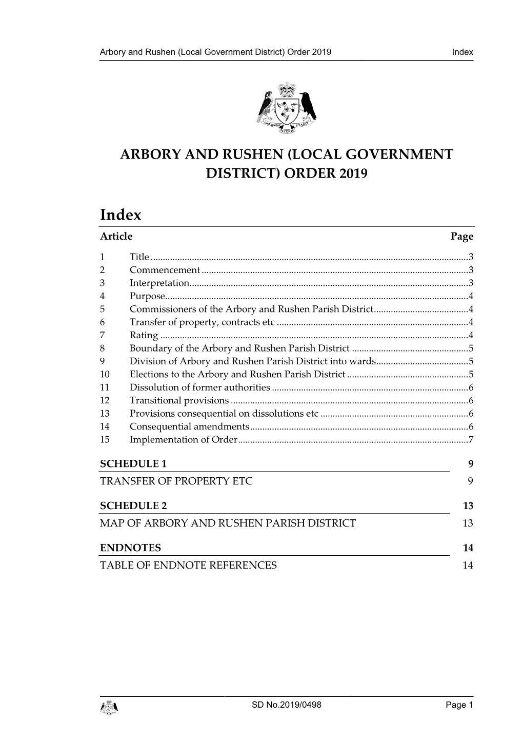 Arbory and Rushen (Local Government District) Order 2019 Index