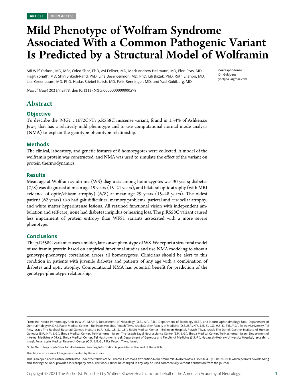 Mild Phenotype of Wolfram Syndrome Associated with a Common Pathogenic Variant Is Predicted by a Structural Model of Wolframin