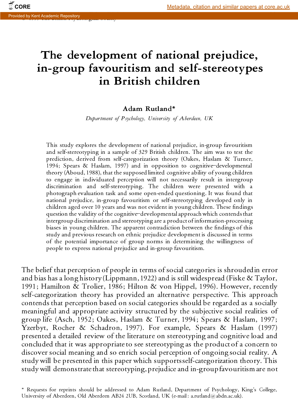 The Development of National Prejudice, In-Group Favouritism and Self-Stereotypes in British Children