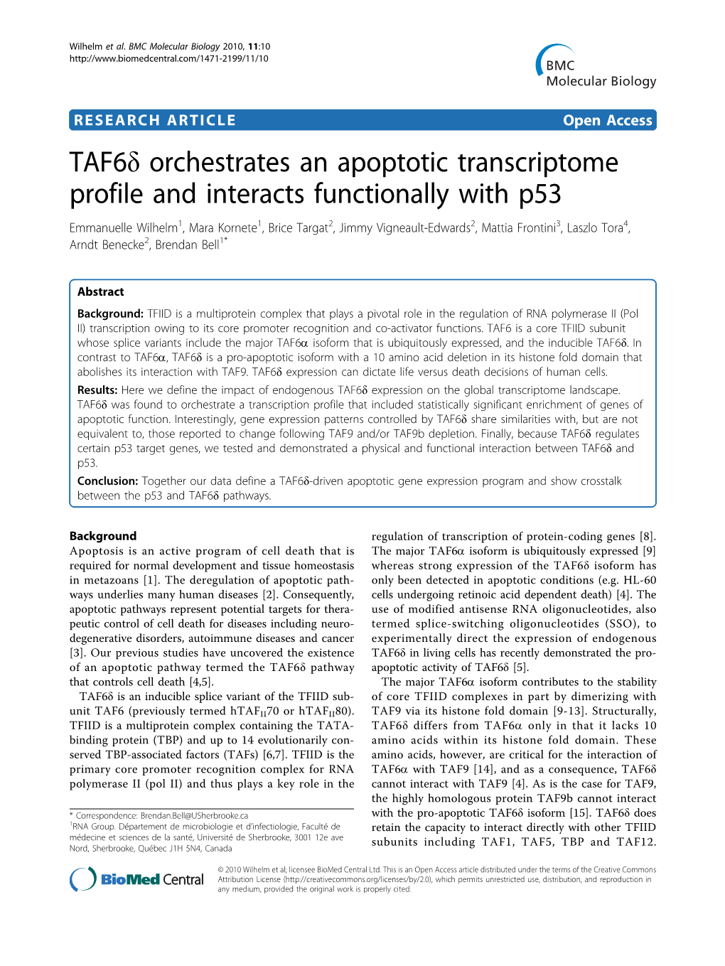 Taf6δ Orchestrates an Apoptotic Transcriptome