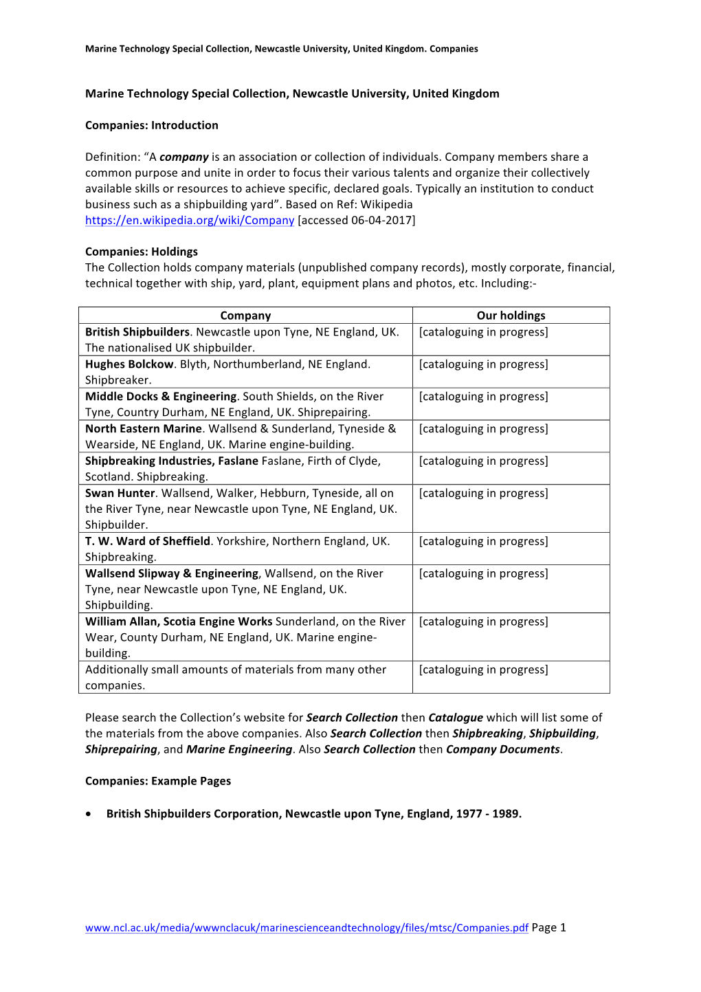 Marine Technology Special Collection, Newcastle University, United Kingdom