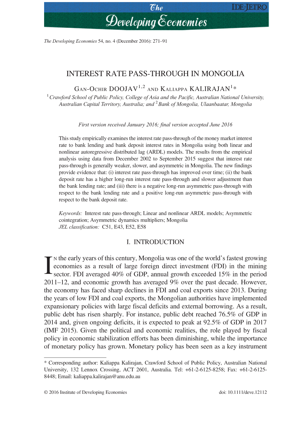 Interest Rate Pass-Through in Mongolia