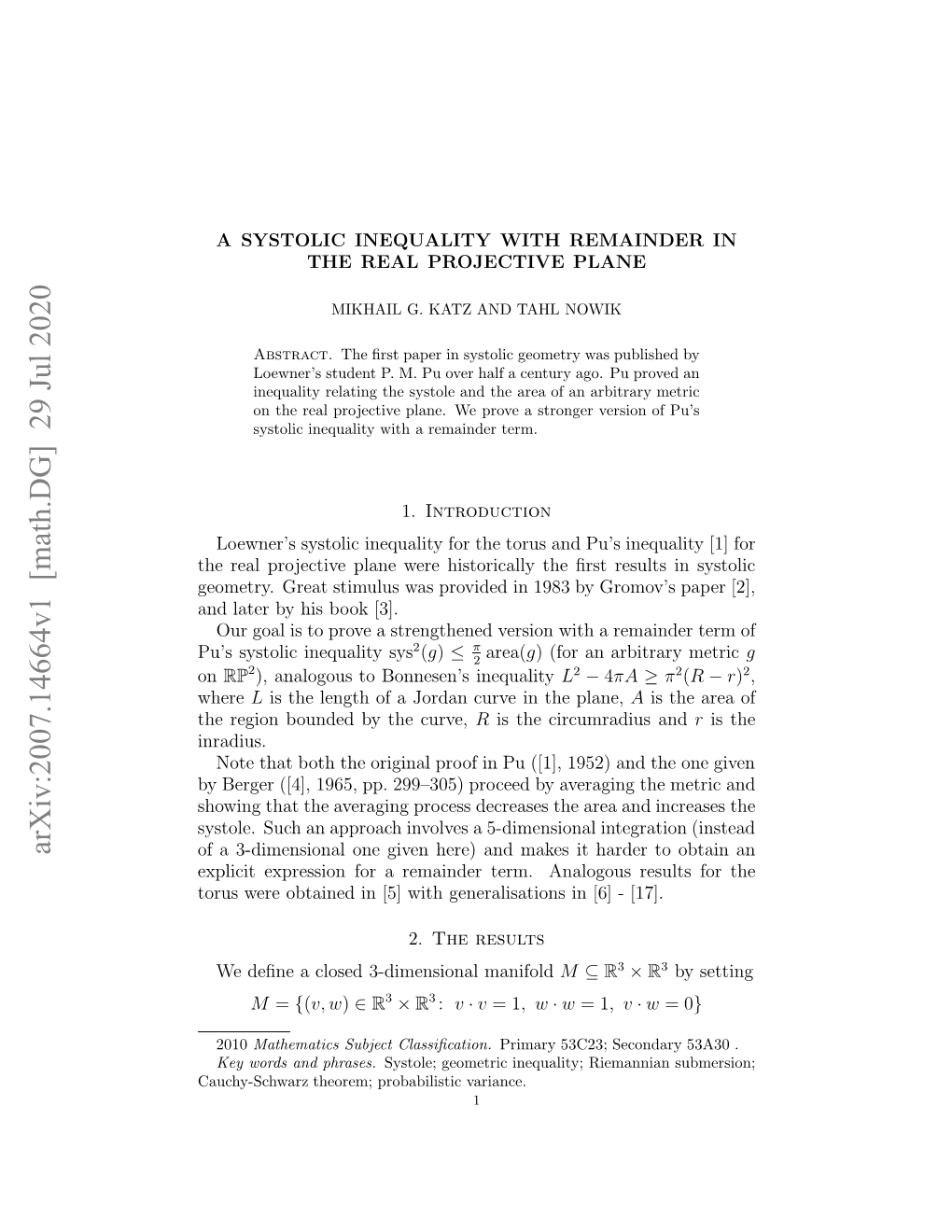 A Systolic Inequality with Remainder in the Real Projective Plane