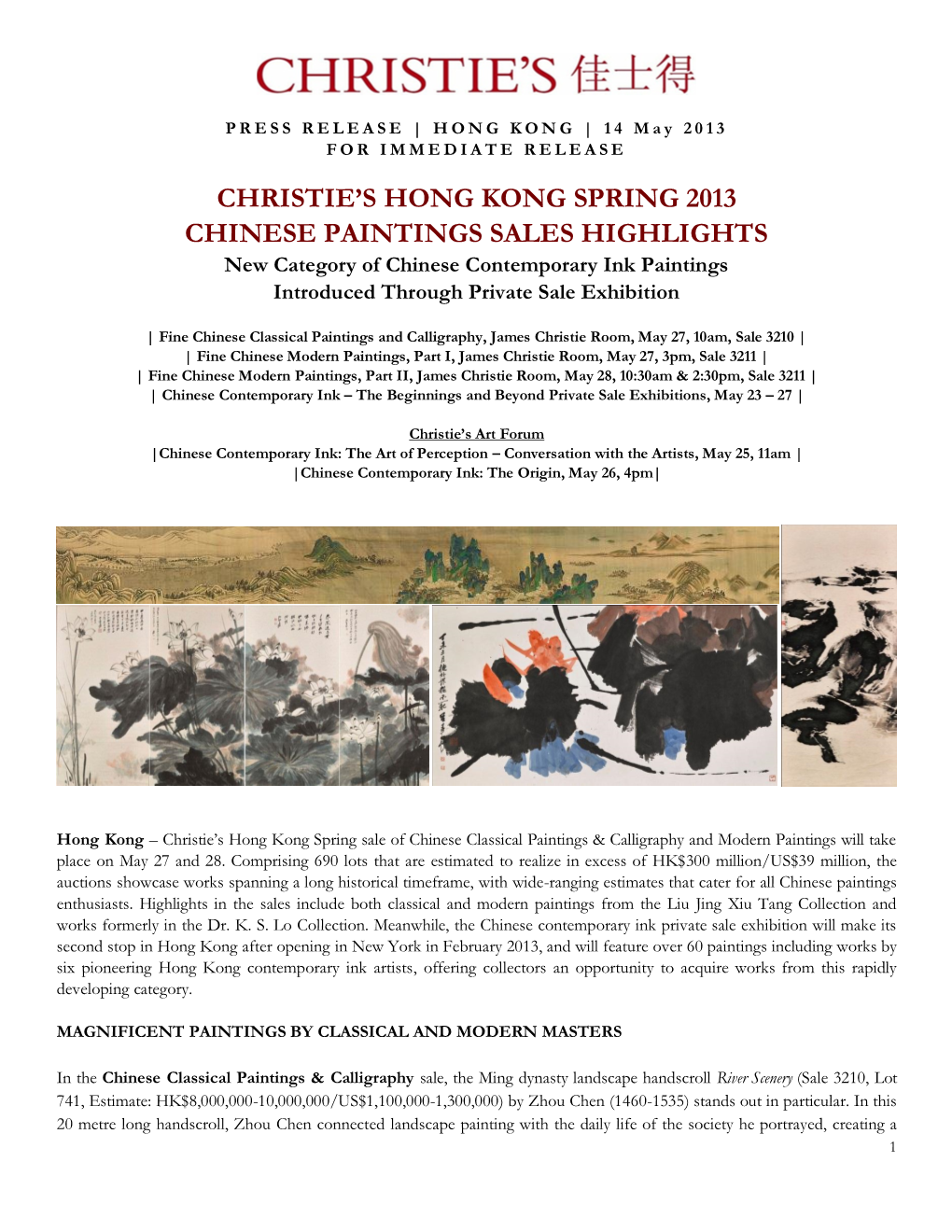 Christie's Hong Kong Spring 2013 Chinese Paintings Sales