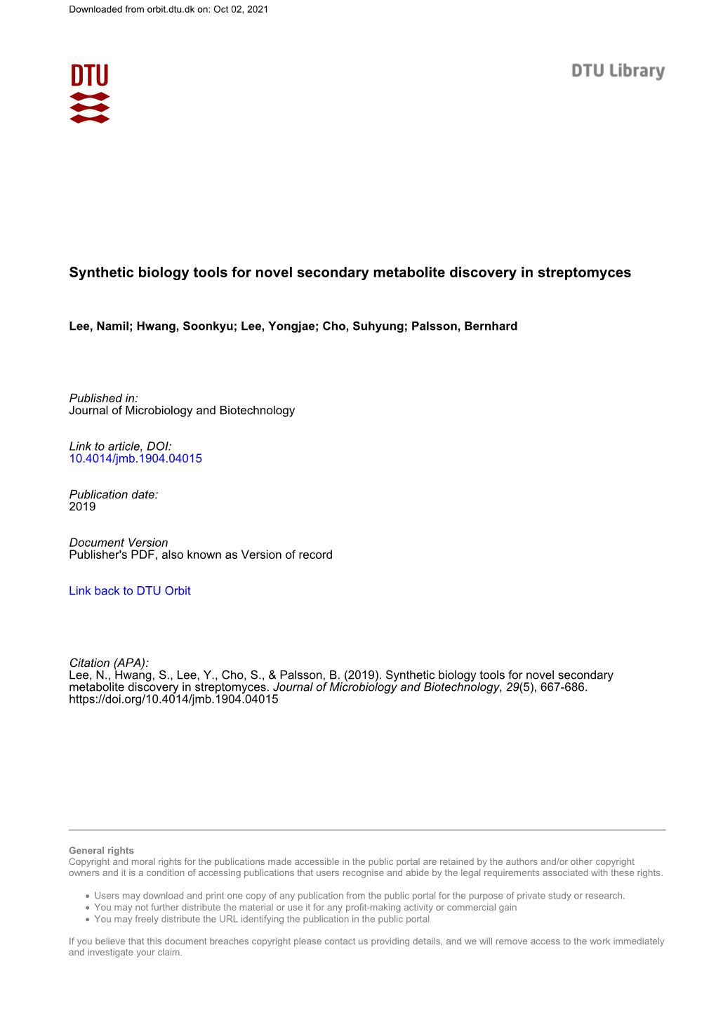 Synthetic Biology Tools for Novel Secondary Metabolite Discovery in Streptomyces