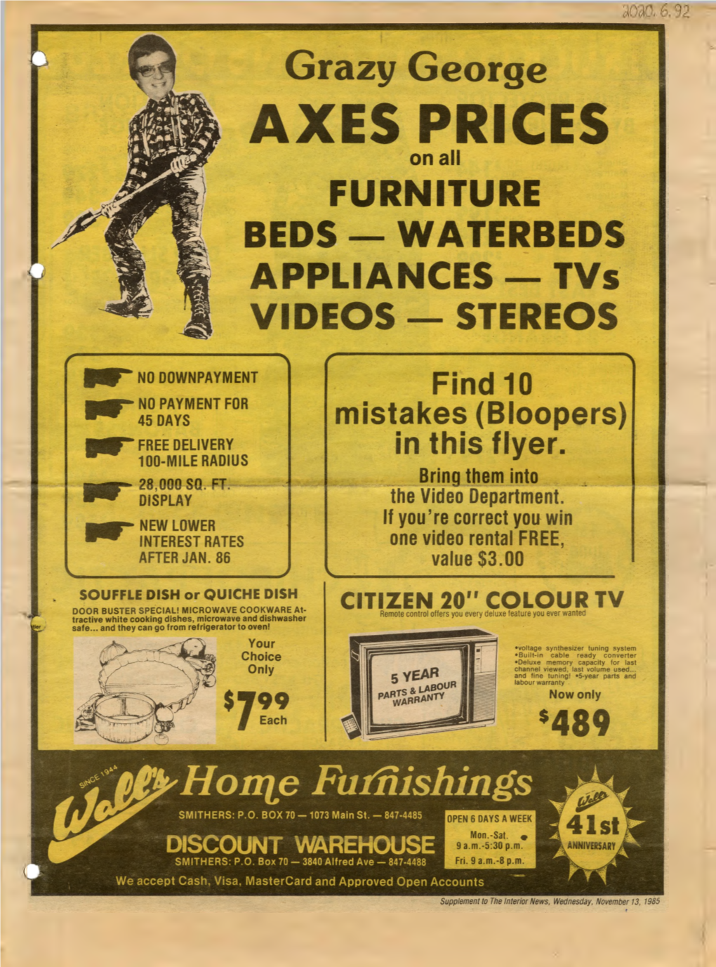 AXES PRICES on All FURNITURE BEDS — WATERBEDS APPLIANCES — Tvs VIDEOS — STEREOS