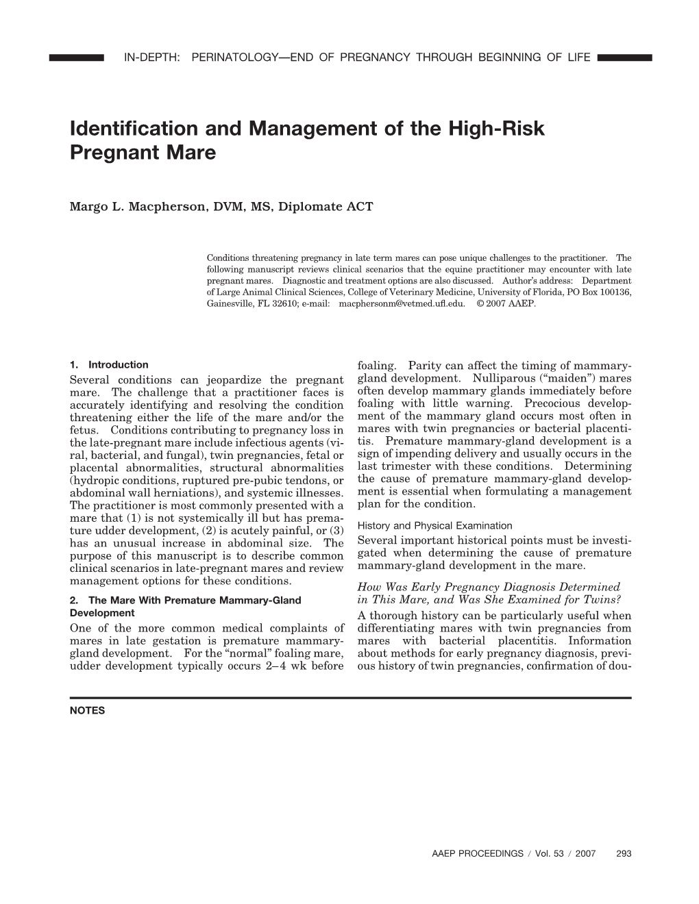 Identification and Management of the High-Risk Pregnant Mare