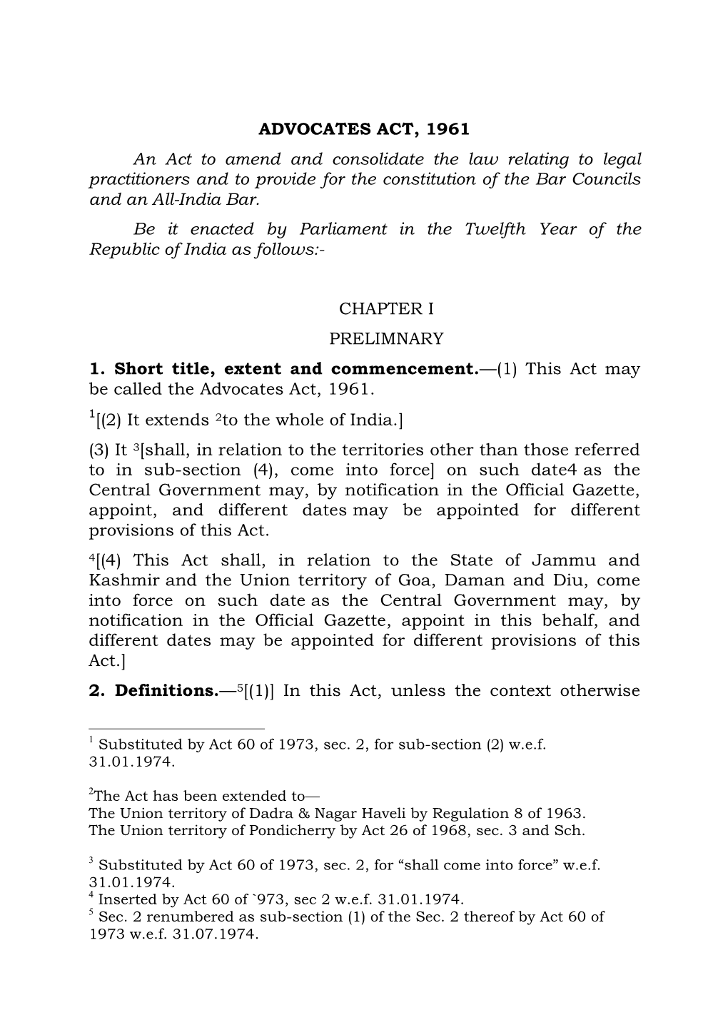 ADVOCATES ACT, 1961 an Act to Amend