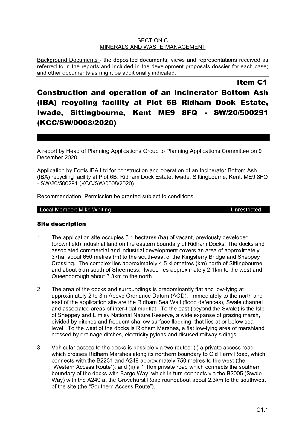 Item C1 Construction and Operation of an Incinerator Bottom Ash (IBA