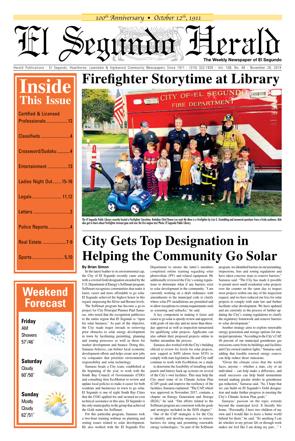 Firefighter Storytime at Library This Issue Certified & Licensed Professionals
