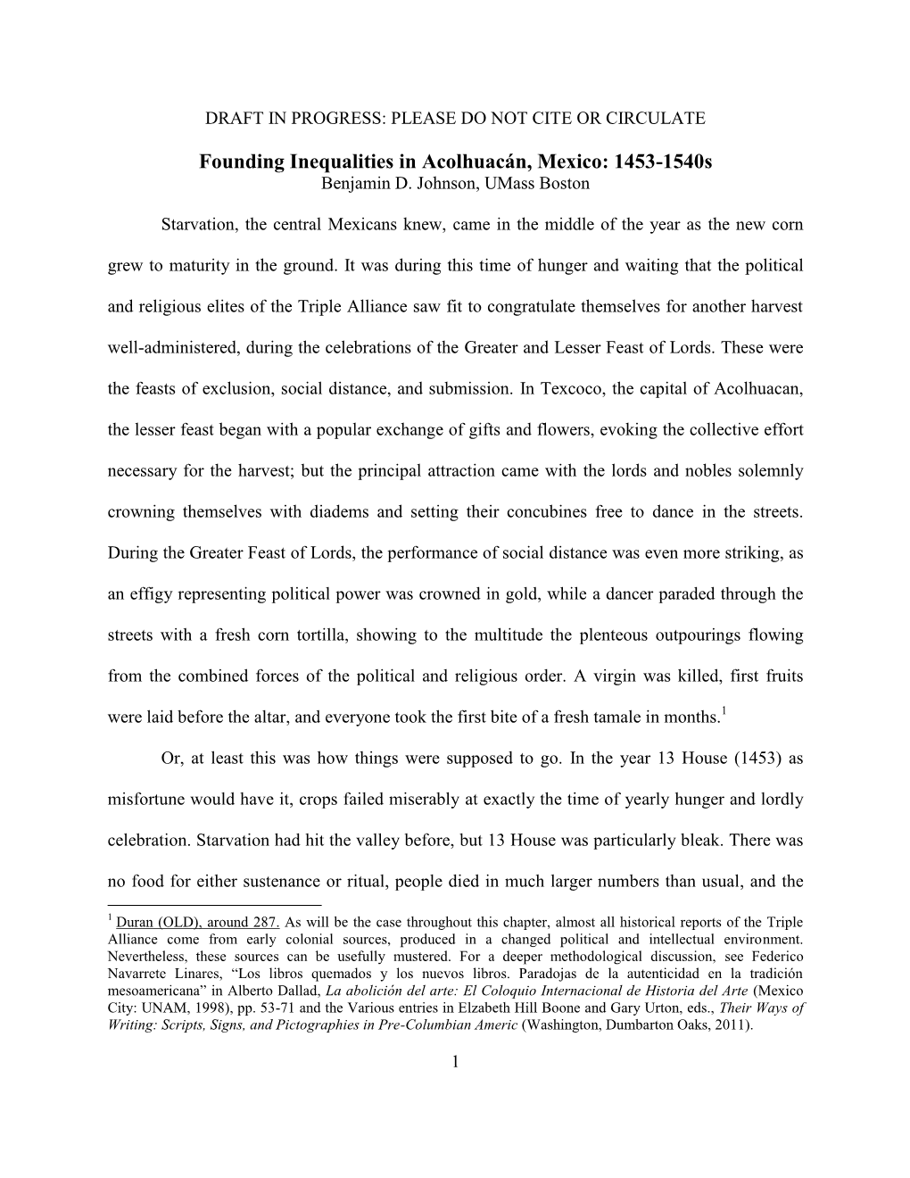 Founding Inequalities in Acolhuacán, Mexico: 1453-1540S Benjamin D