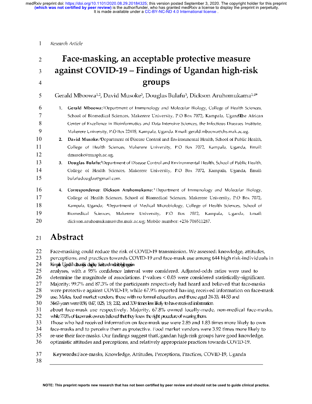 Face-Masking, an Acceptable Protective Measure Against COVID-19