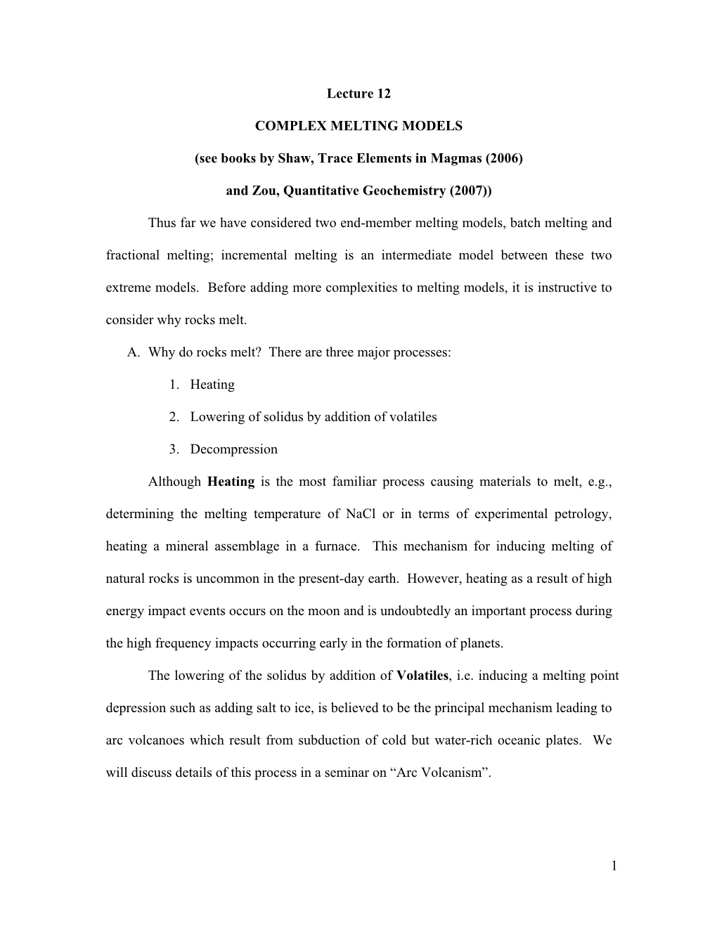 Trace-Element Geochemistry, Lecture Notes 12