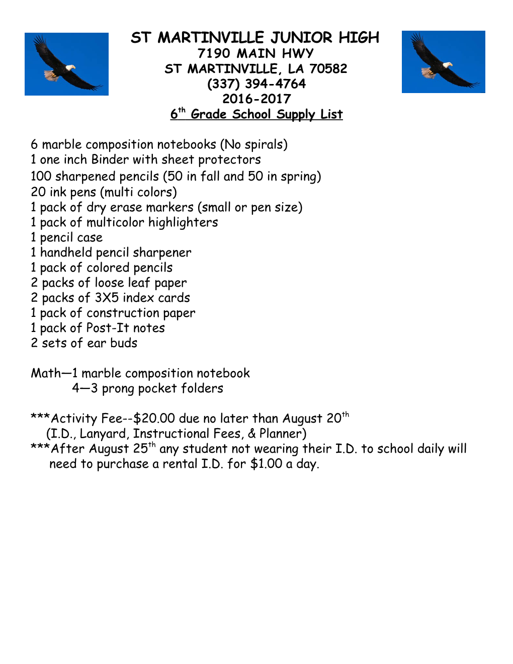 6Th Grade School Supply List s1