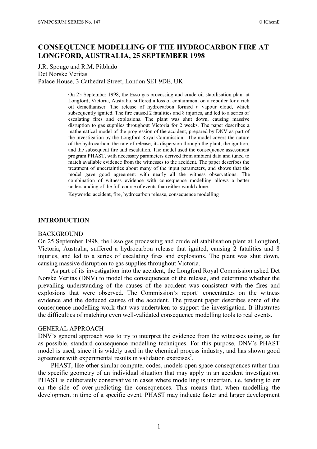 12. Consequence Modelling of the Hydrocarbon Fire at Longford