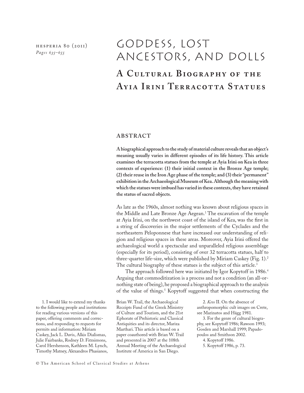 Goddess, Lost Ancestors, and Dolls