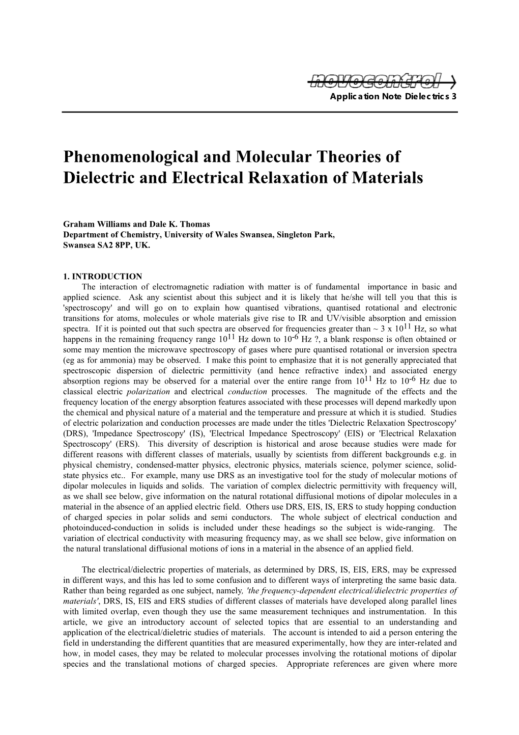 Phenomenological and Molecular Theories of Dielectric and Electrical Relaxation of Materials