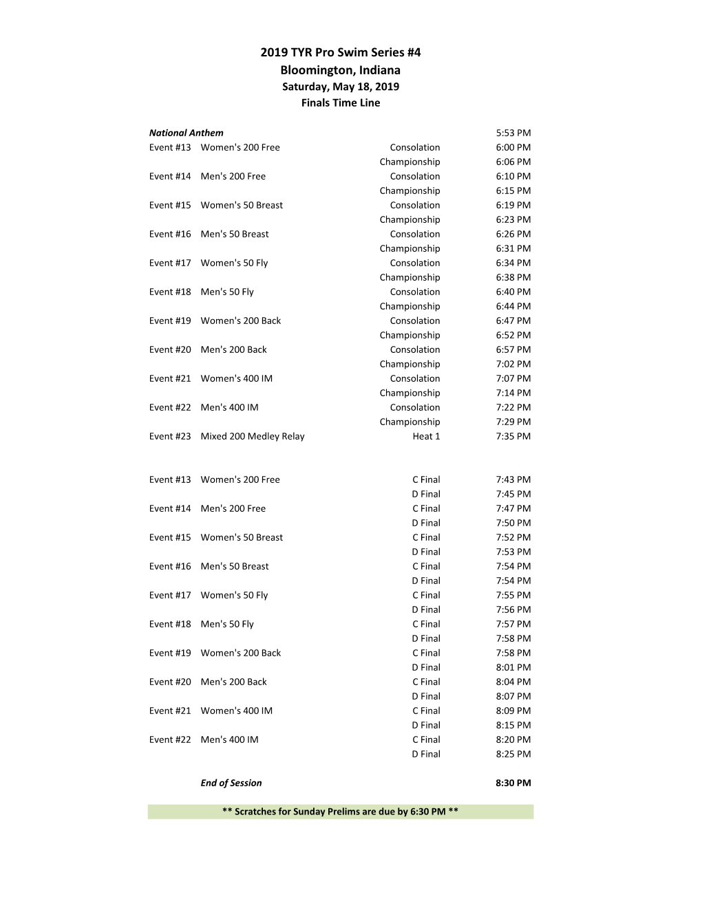 Day 3 Finals Heat Sheet