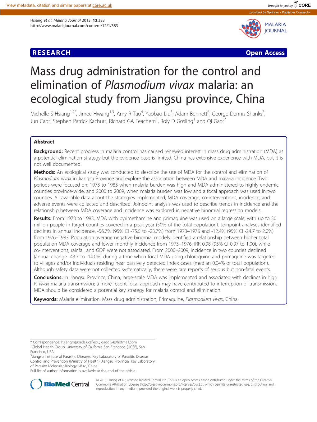 Mass Drug Administration for the Control and Elimination Of
