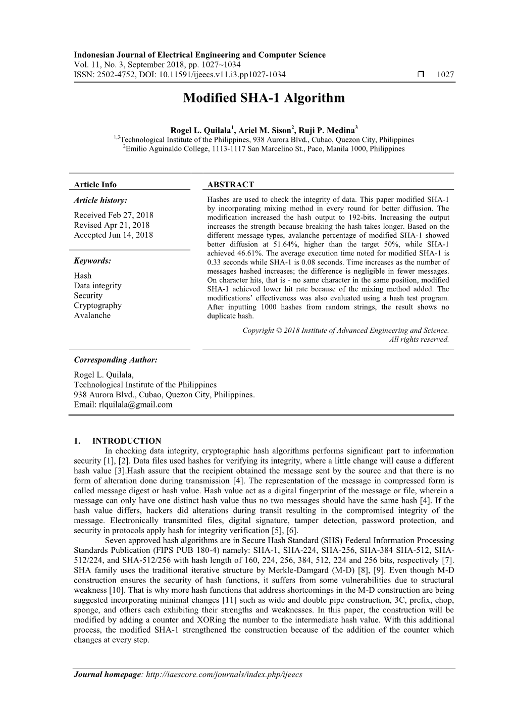 Modified SHA-1 Algorithm