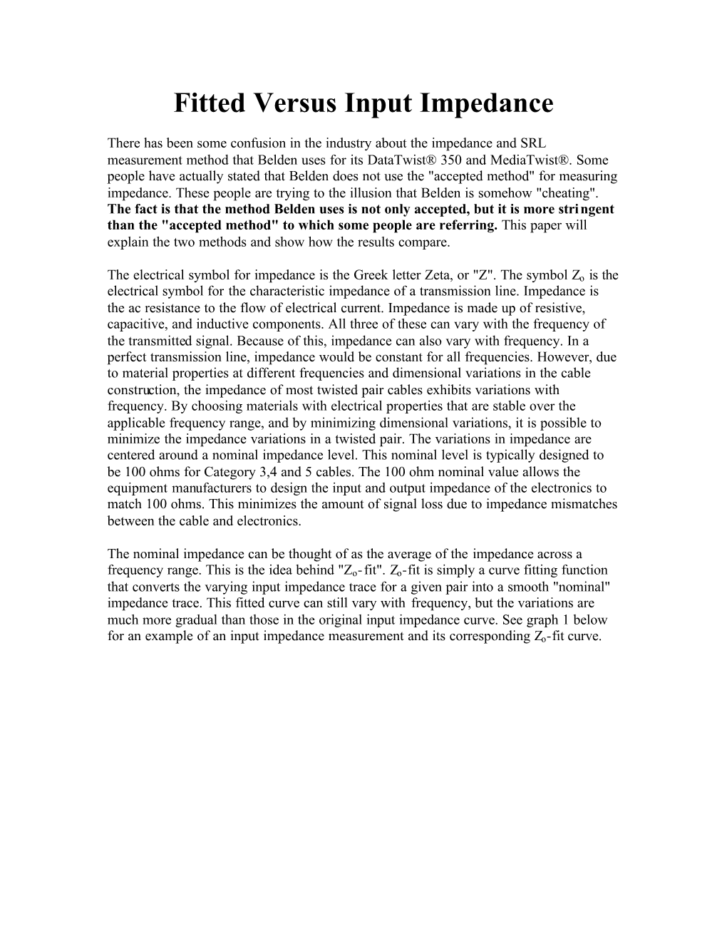 Fitted Versus Input Impedance