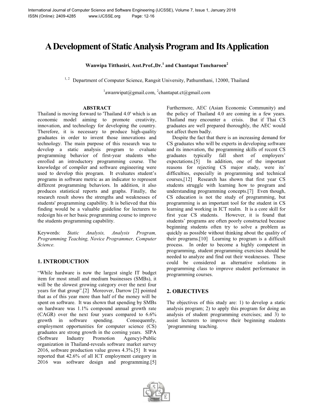 A Development of Static Analysis Program and Its Application