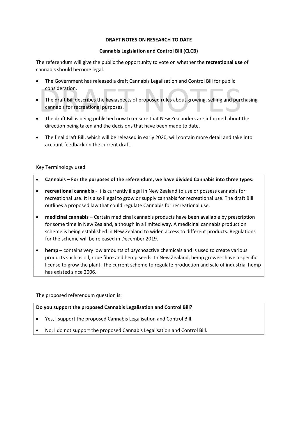 DRAFT NOTES on RESEARCH to DATE Cannabis Legislation And