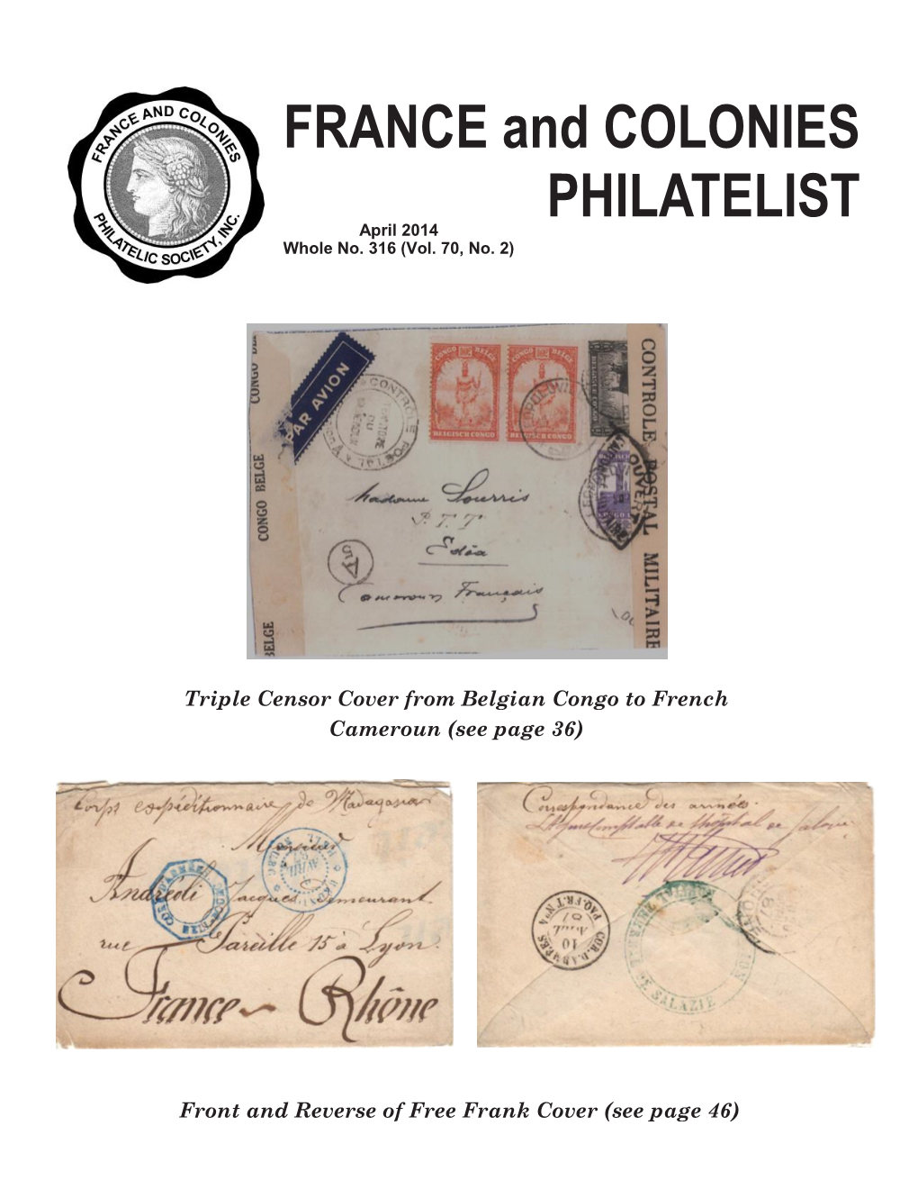 FRANCE and COLONIES PHILATELIST April 2014 Whole No