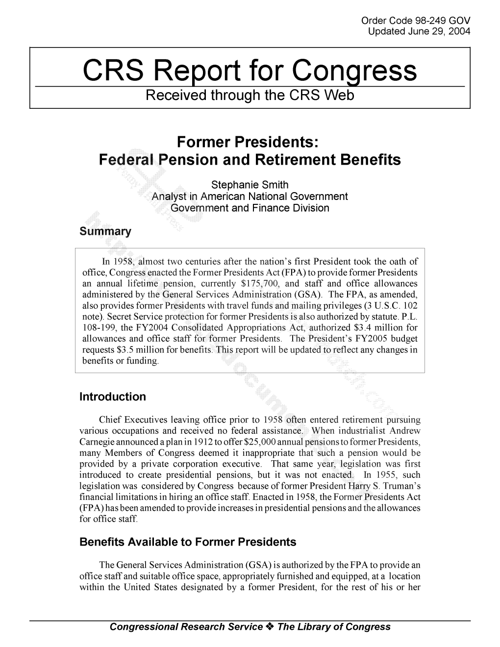 CRS Report for Congress Received Through the CRS Web