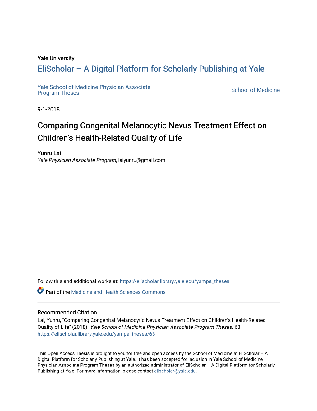 Comparing Congenital Melanocytic Nevus Treatment Effect on Children’S Health-Related Quality of Life