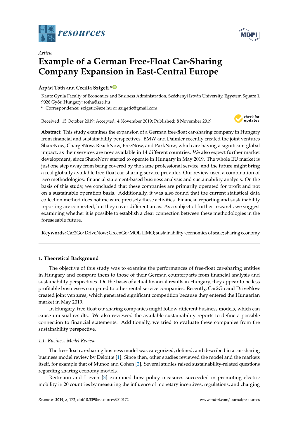 Example of a German Free-Float Car-Sharing Company Expansion in East-Central Europe