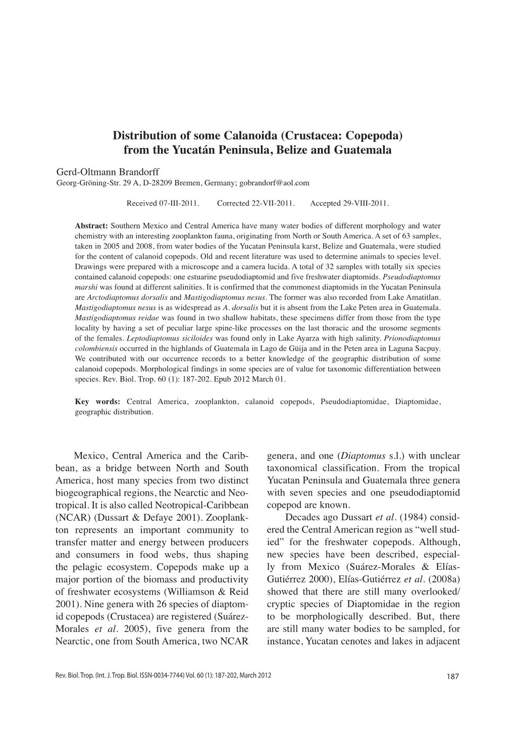 Crustacea: Copepoda) from the Yucatán Peninsula, Belize and Guatemala