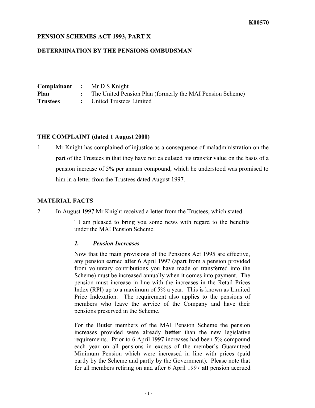 Pension Schemes Act 1993, Part X s22