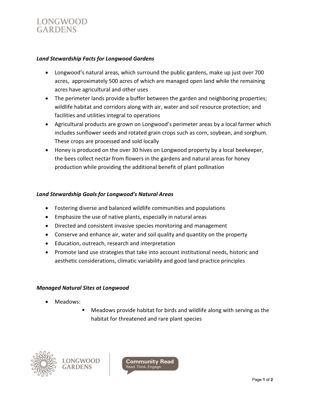 Land Stewardship Facts for Longwood Gardens