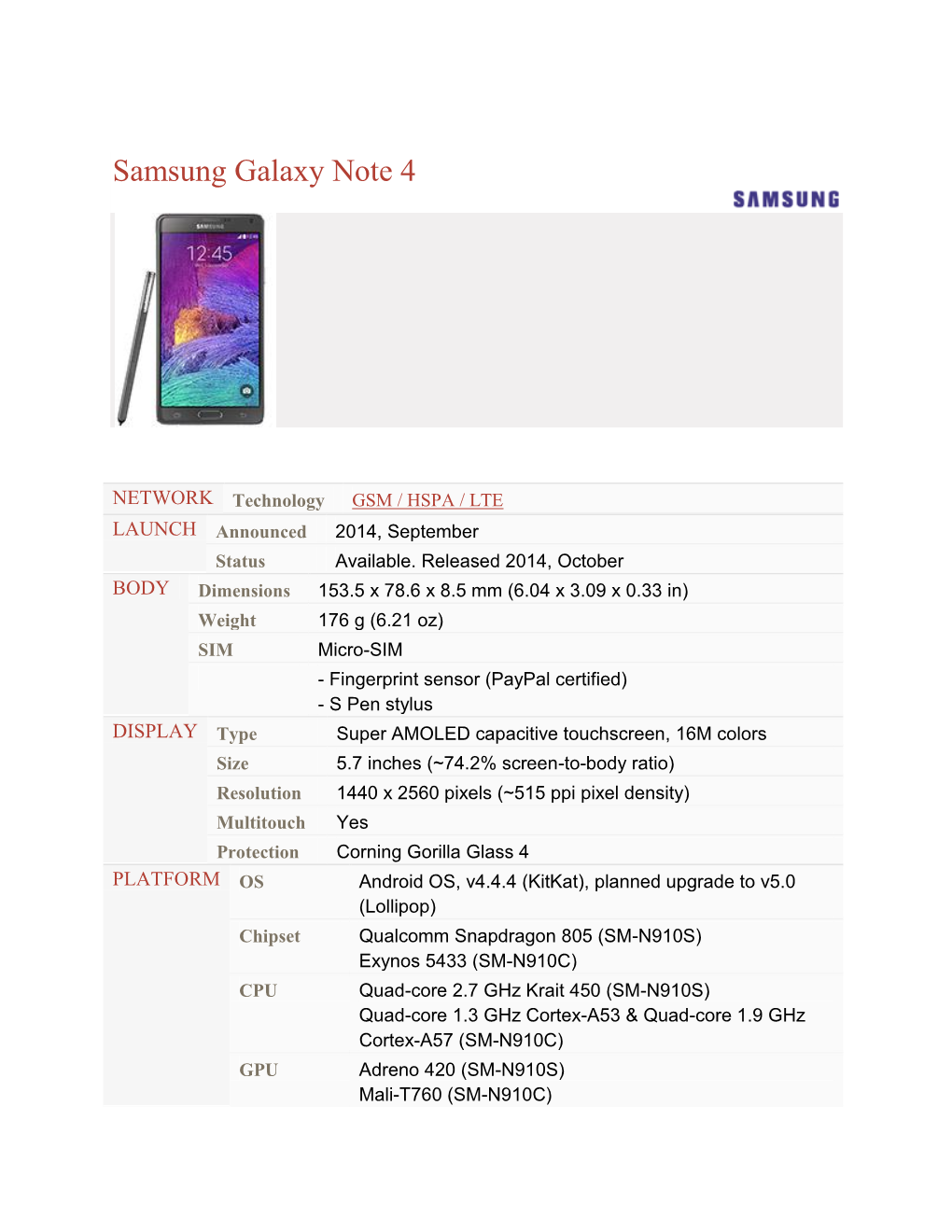 Samsung Galaxy Note 4