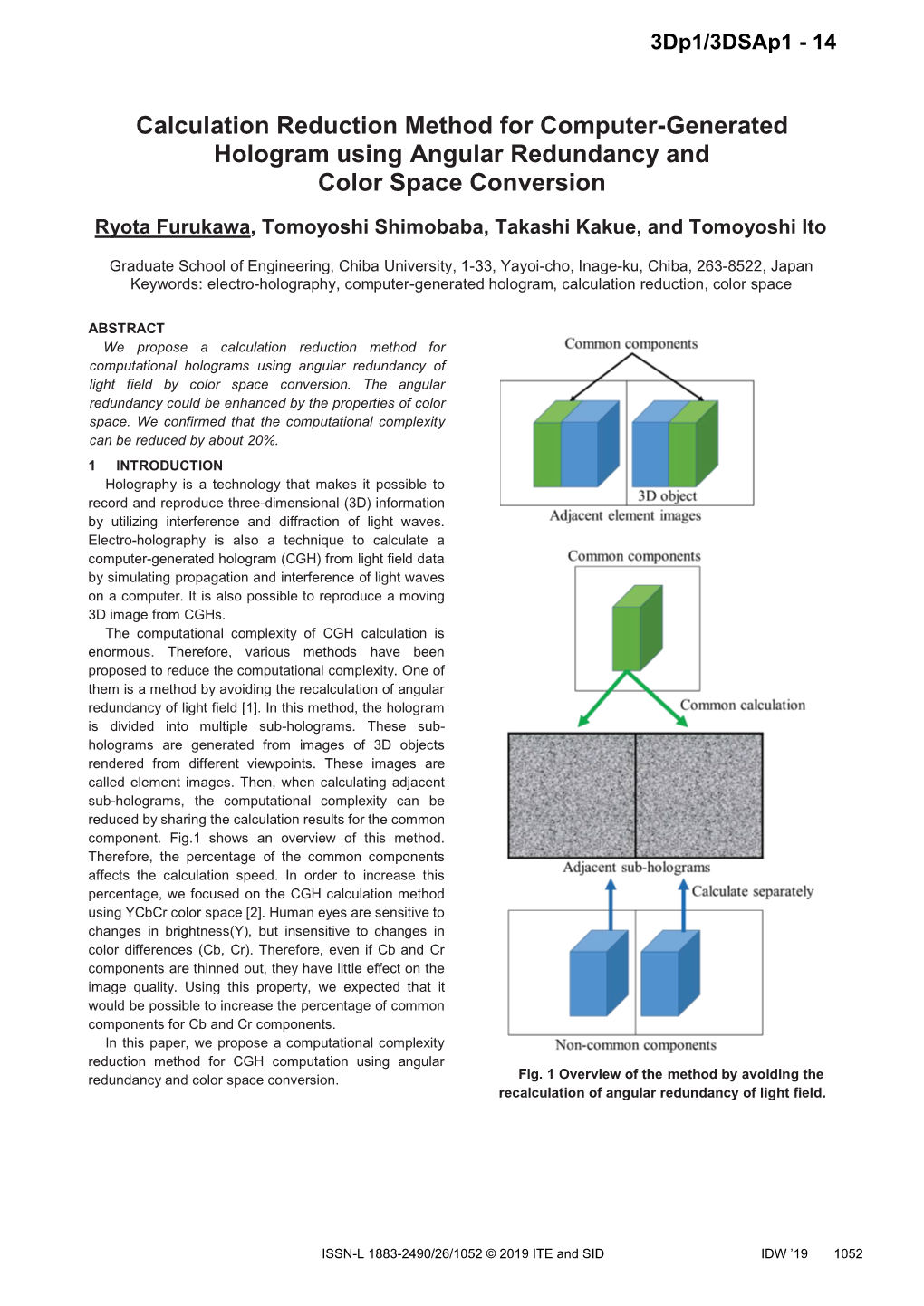 Calculation Reduction Method for Computer-Generated Hologram Using Angular Redundancy and Color Space Conversion