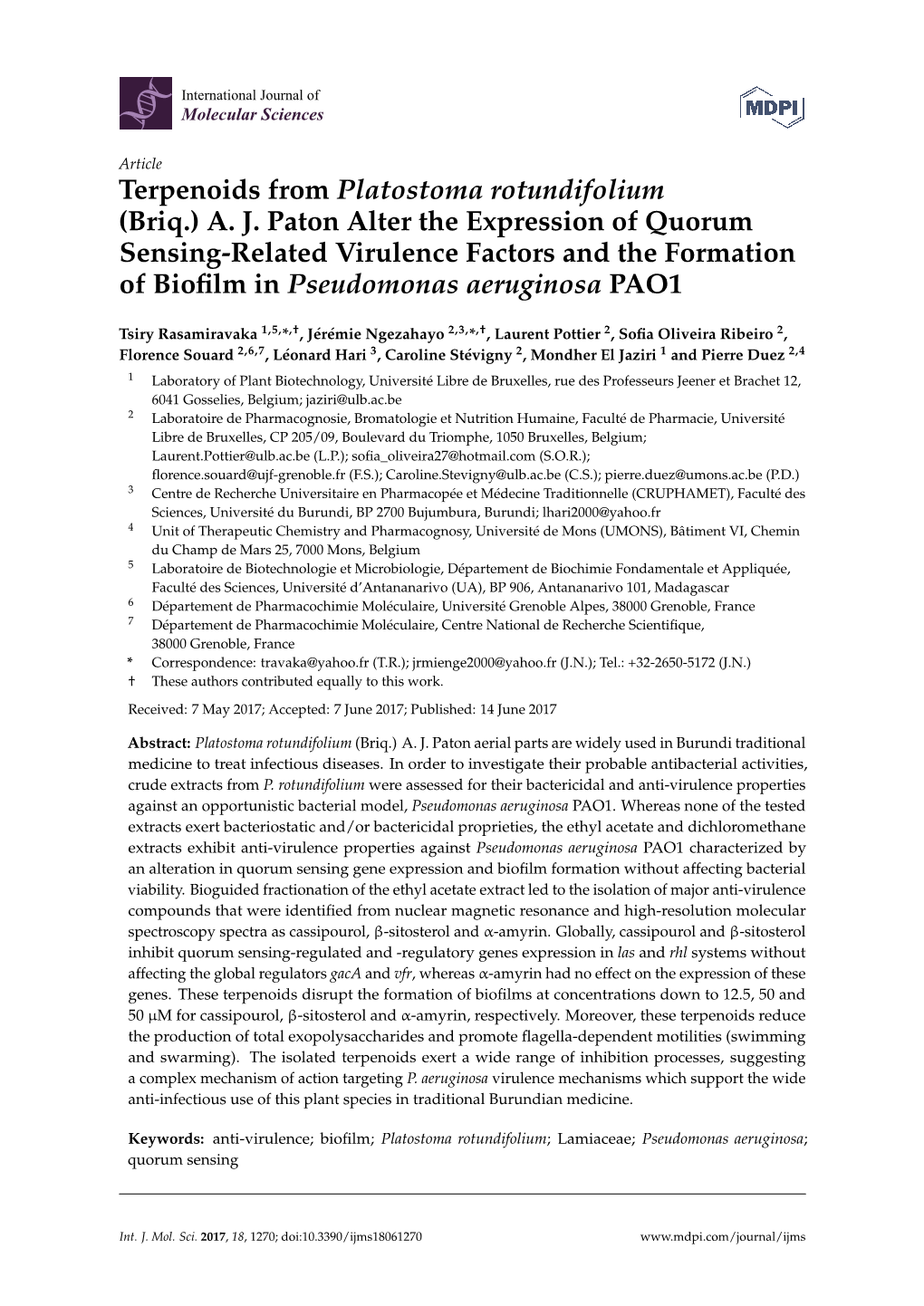 Terpenoids from Platostoma Rotundifolium (Briq.) A. J. Paton