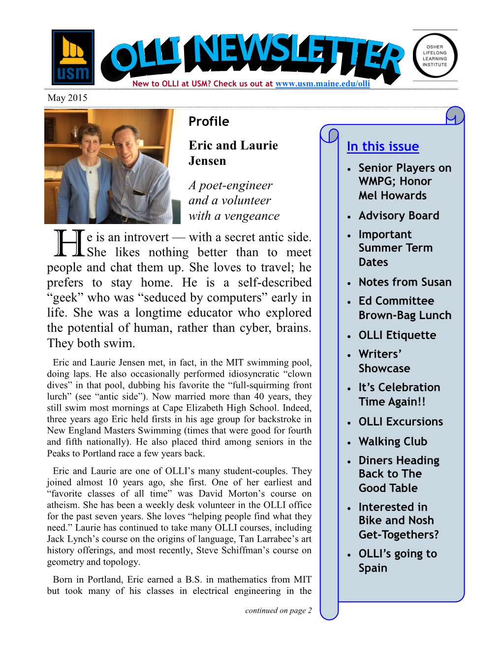 In This Issue Profile Eric and Laurie Jensen a Poet-Engineer and A