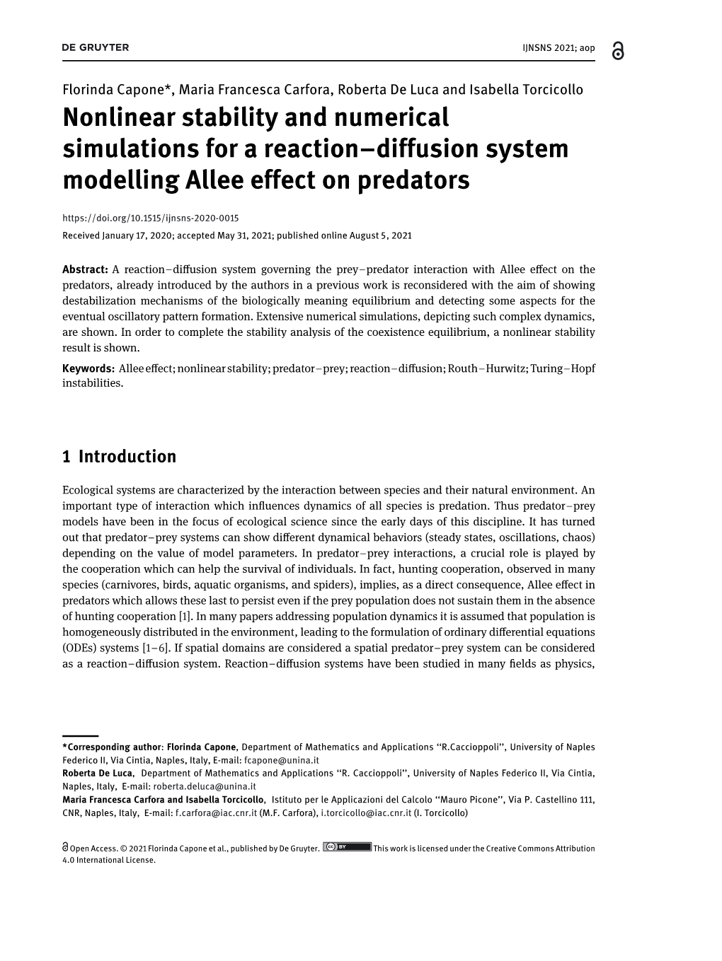 Nonlinear Stability and Numerical Simulations for a Reaction–Diffusion
