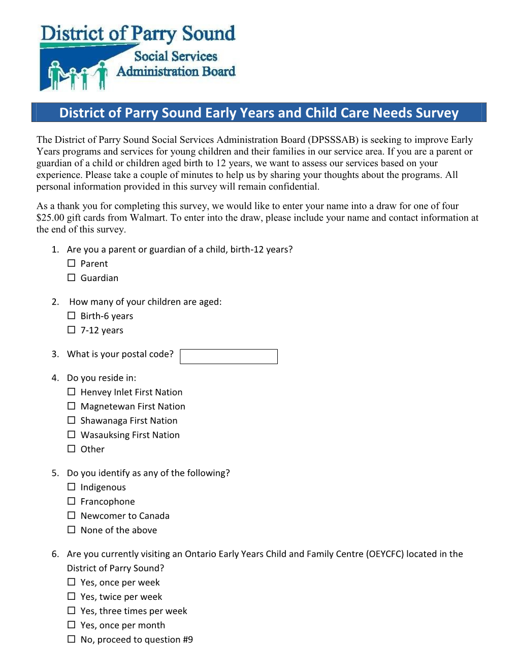 Uploads/District of Parry Sound Early Yearsand Child Care Needs Survey