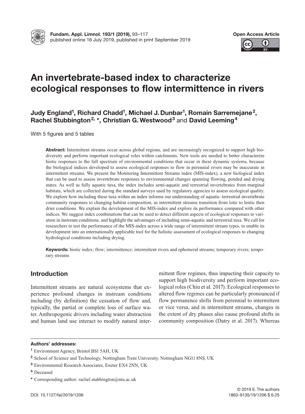 An Invertebrate-Based Index to Characterize Ecological Responses to Flow Intermittence in Rivers