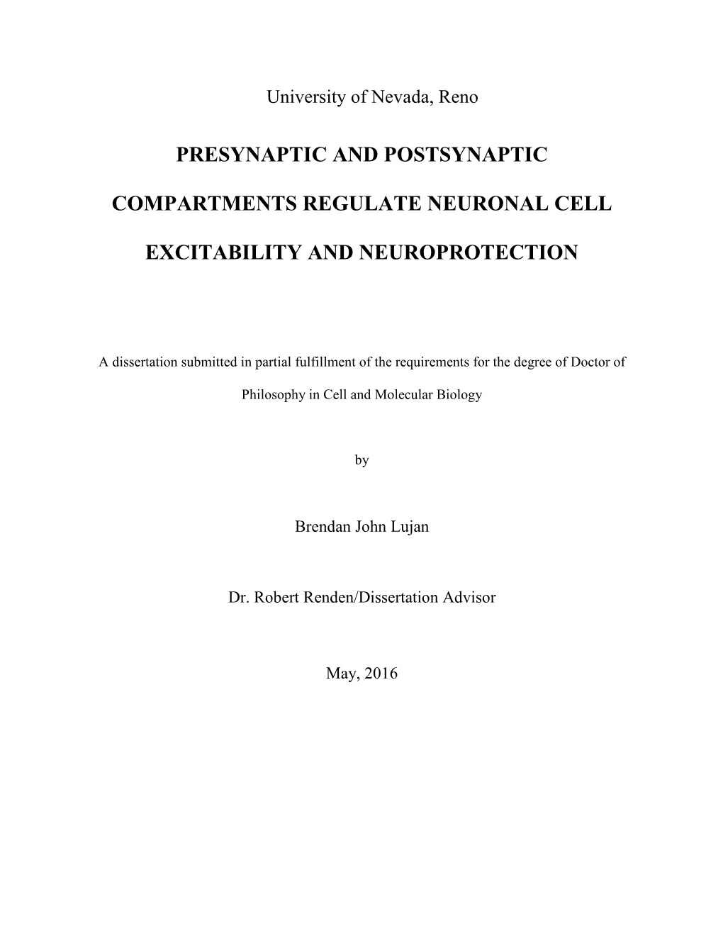 Presynaptic and Postsynaptic Compartments Regulate Neuronal Cell Excitability and Neuroprotection