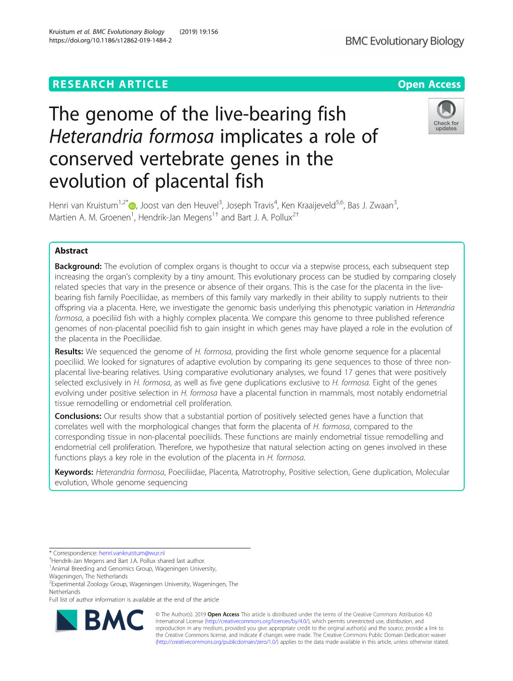 The Genome of the Live-Bearing Fish Heterandria Formosa Implicates A