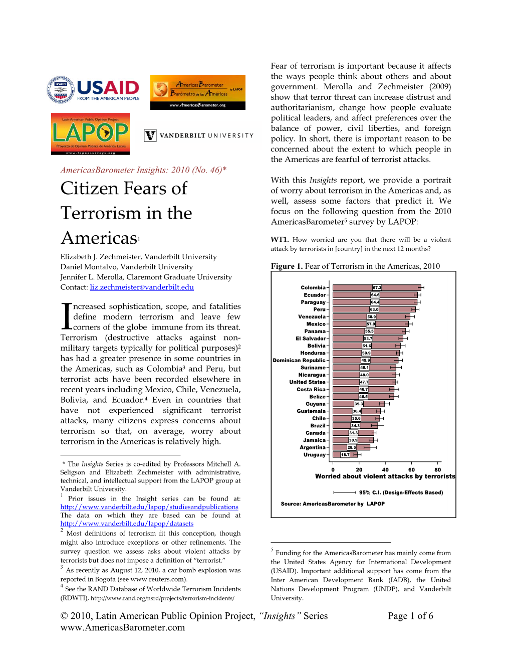 Citizen Fears of Terrorism in the Americas1