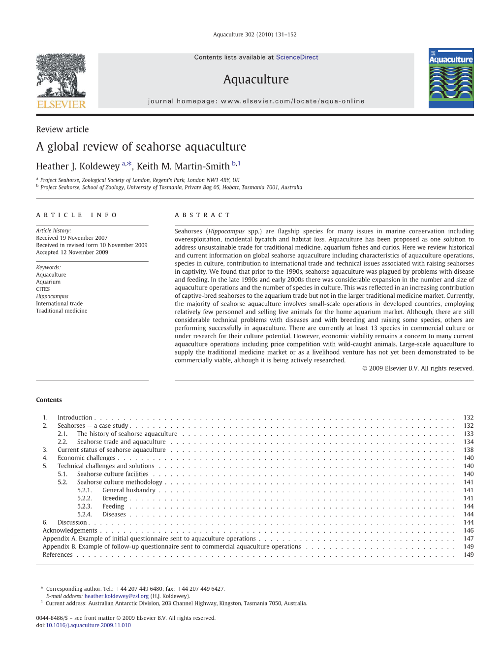 A Global Review of Seahorse Aquaculture