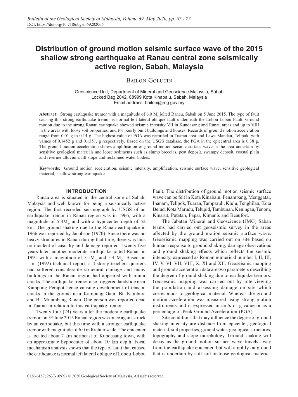 Distribution of Ground Motion Seismic Surface Wave of the 2015 Shallow