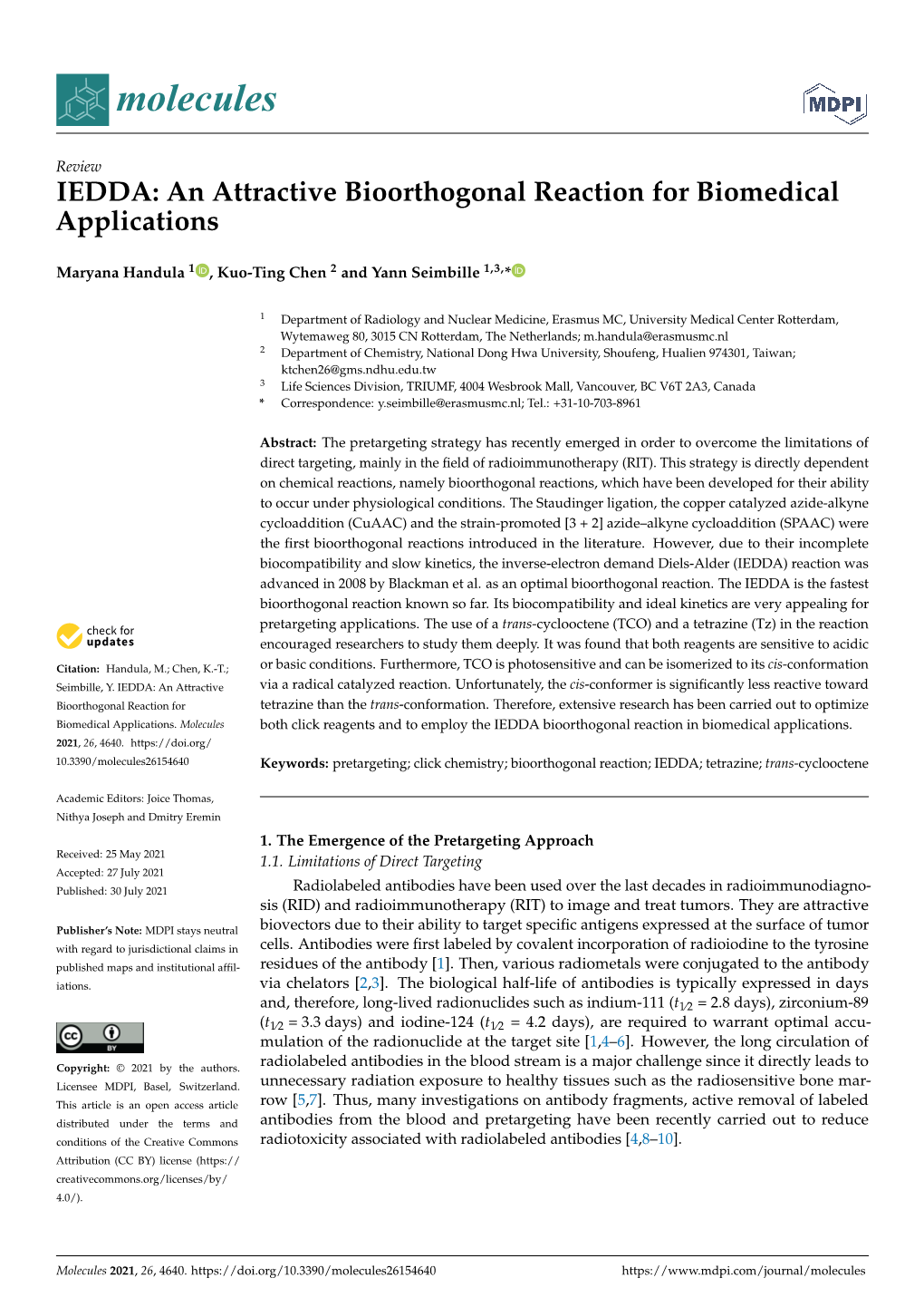 IEDDA: an Attractive Bioorthogonal Reaction for Biomedical Applications