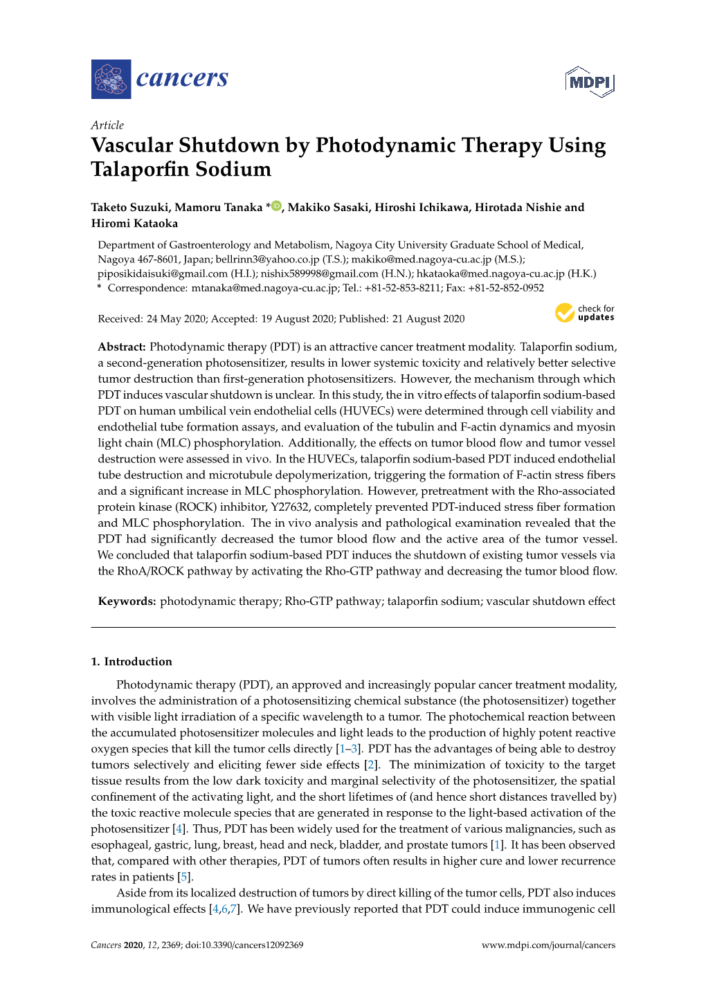 Vascular Shutdown by Photodynamic Therapy Using Talaporfin Sodium